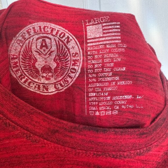 AFFLICTION Front Back Velvety Graphics Native American Skull T-Shirt Mens size L - Picture 3 of 3